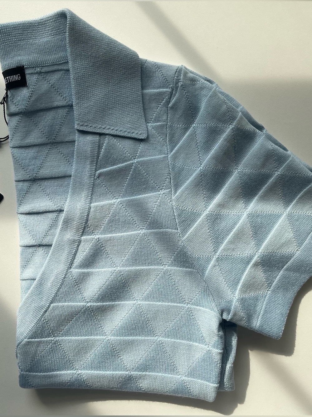 PrettyLittleThing Pale Blue Diamond-Textured Polo